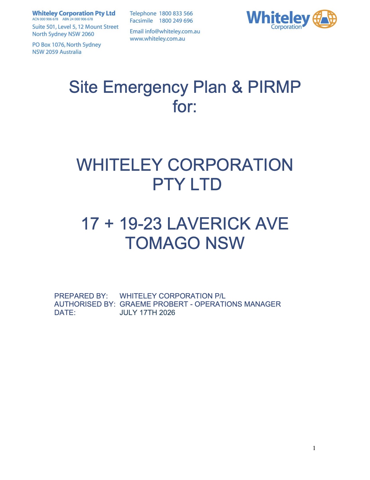 Site Emergency Plan & PIRMP July 26